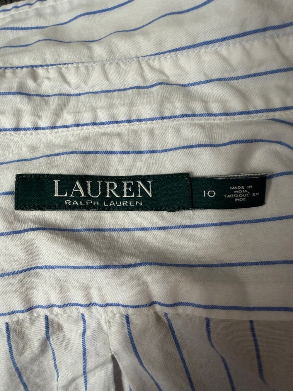 Lauren Ralph Lauren Blue White Pinstripe Button Down Shirt Women’ Size 10 Cotton - Picture 6 of 7